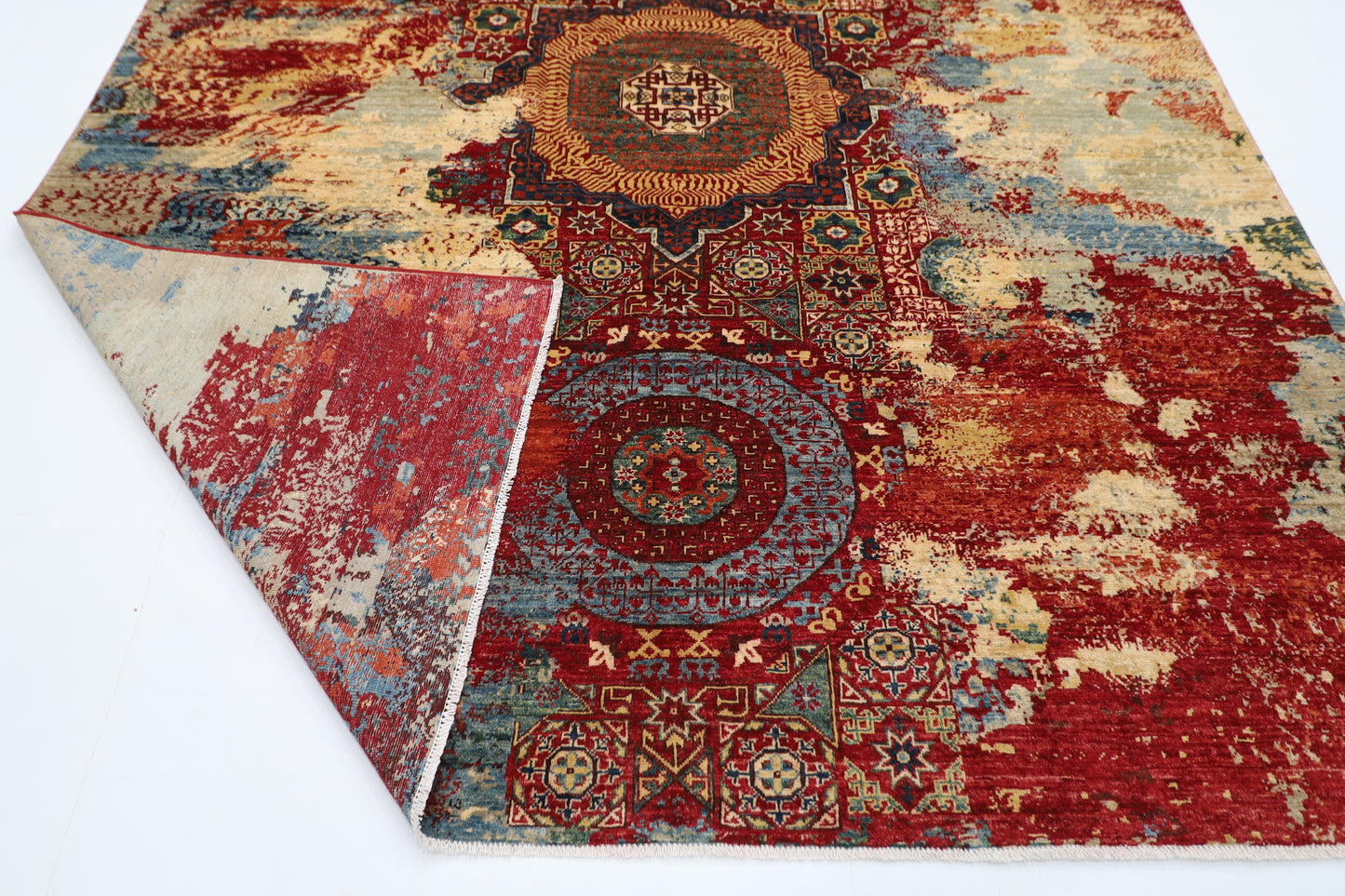 247 x 298 cm | Abstract Mamluk Oriental Area Rug Afghan Tribal Hand Knotted veg Dye Wool Carpet