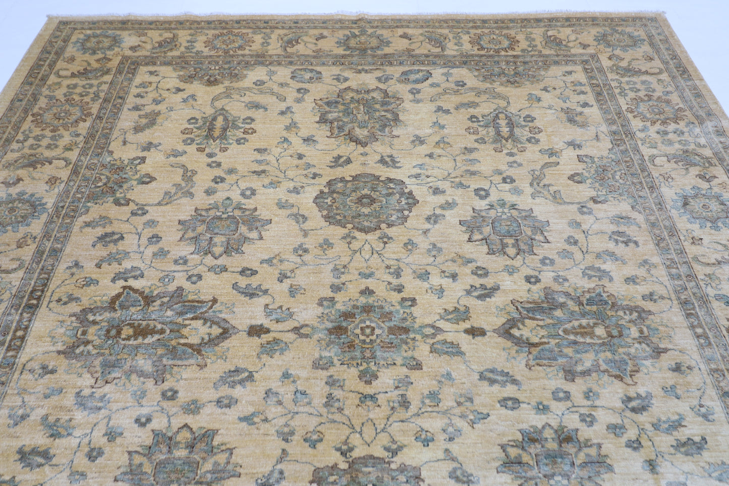 254 x 293 cm | Floral Beige Oriental Area Rug Afghan Tribal Hand Knotted veg Dye Wool carpet