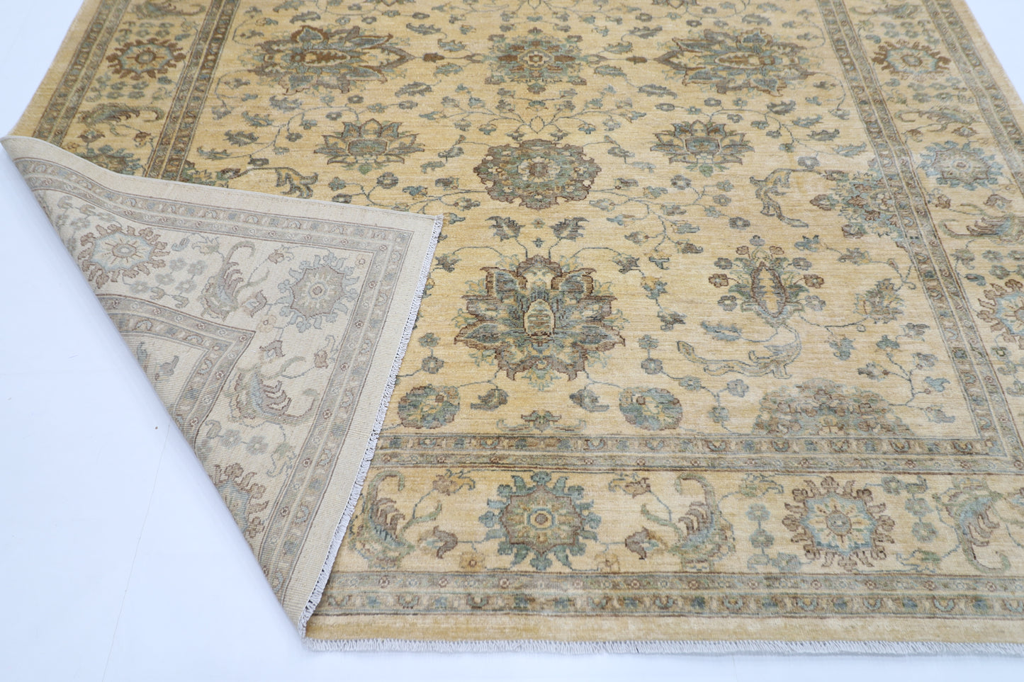 254 x 293 cm | Floral Beige Oriental Area Rug Afghan Tribal Hand Knotted veg Dye Wool carpet