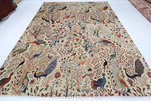 273 x 358 cm | Birds Beige Afghan Veg Dye Wool carpet