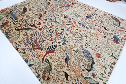 273 x 358 cm | Birds Beige Afghan Veg Dye Wool carpet