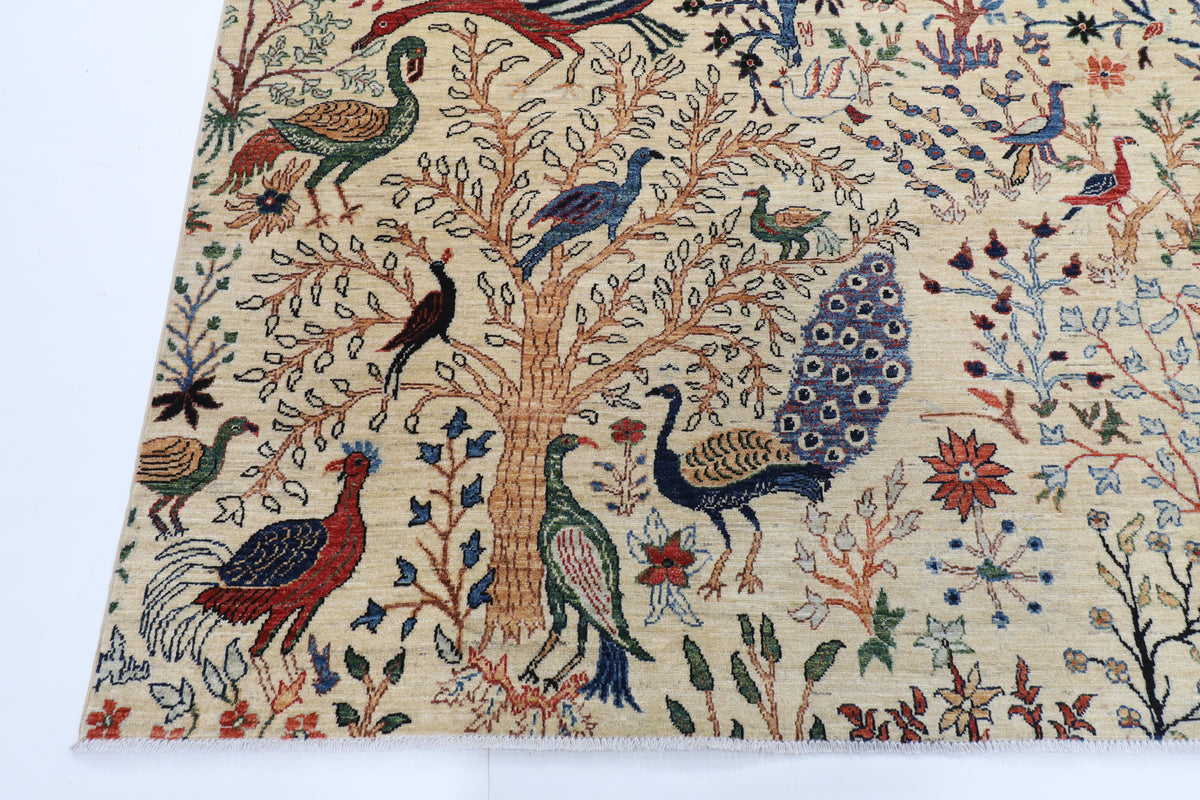 273 x 358 cm | Birds Beige Afghan Veg Dye Wool carpet