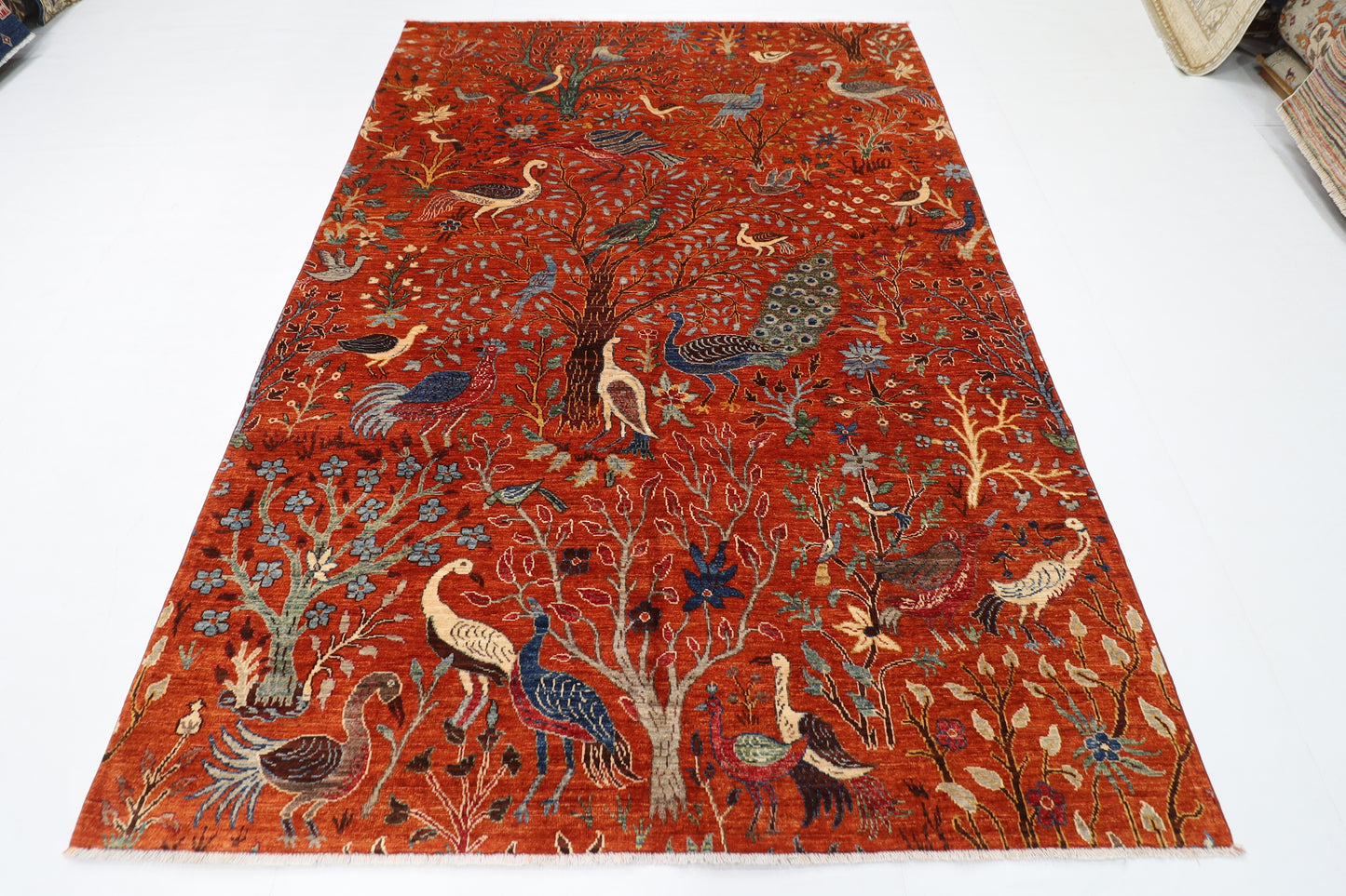 187 x 264 cm | Oriental Birds Orange Rug Afghan Hand Knotted Veg Dye Wool carpet