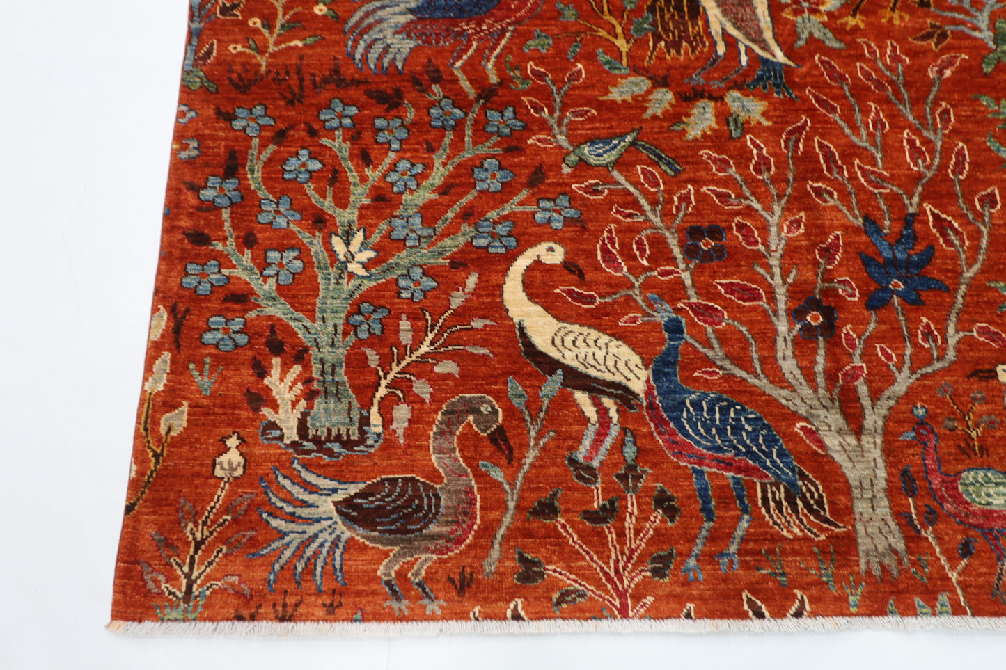 187 x 264 cm | Oriental Birds Orange Rug Afghan Hand Knotted Veg Dye Wool carpet