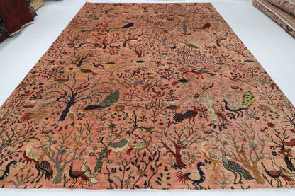 309 x 425 cm | Birds Pink Afghan Veg Dye Wool carpet