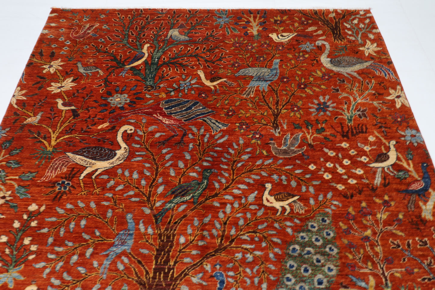 187 x 264 cm | Oriental Birds Orange Rug Afghan Hand Knotted Veg Dye Wool carpet