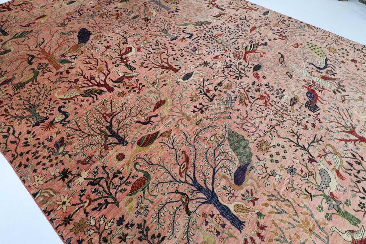 309 x 425 cm | Birds Pink Afghan Veg Dye Wool carpet