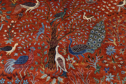 187 x 264 cm | Oriental Birds Orange Rug Afghan Hand Knotted Veg Dye Wool carpet