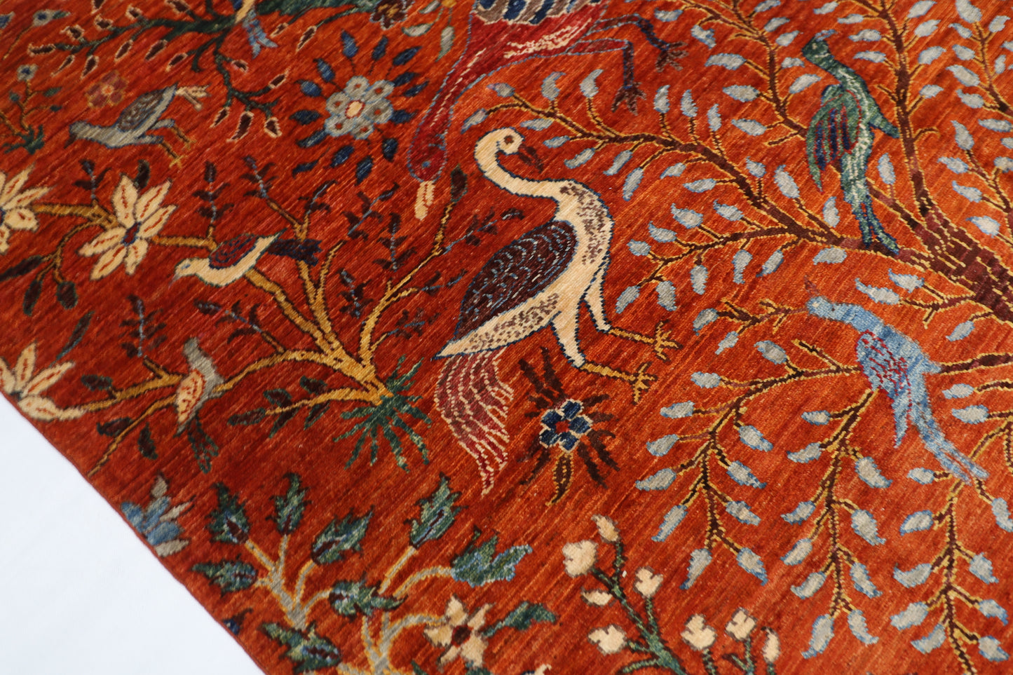187 x 264 cm | Oriental Birds Orange Rug Afghan Hand Knotted Veg Dye Wool carpet