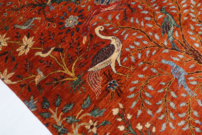 187 x 264 cm | Oriental Birds Orange Rug Afghan Hand Knotted Veg Dye Wool carpet