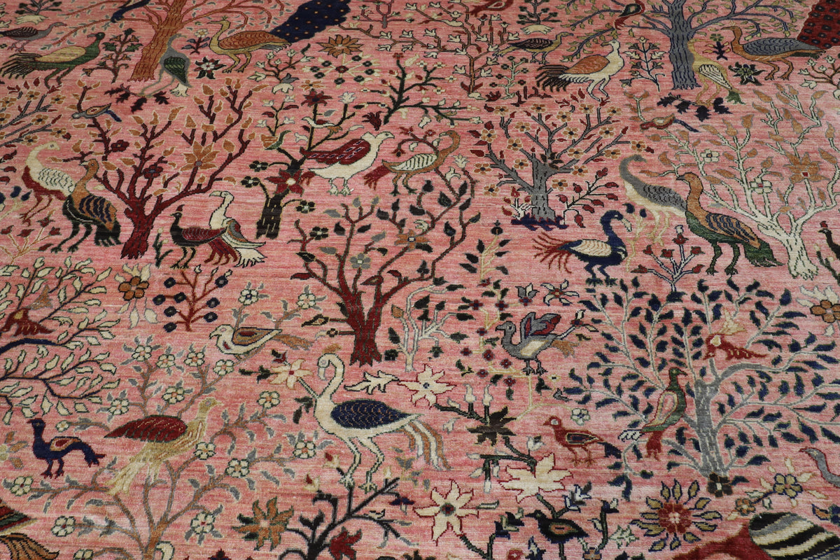 309 x 425 cm | Birds Pink Afghan Veg Dye Wool carpet