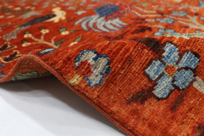 187 x 264 cm | Oriental Birds Orange Rug Afghan Hand Knotted Veg Dye Wool carpet