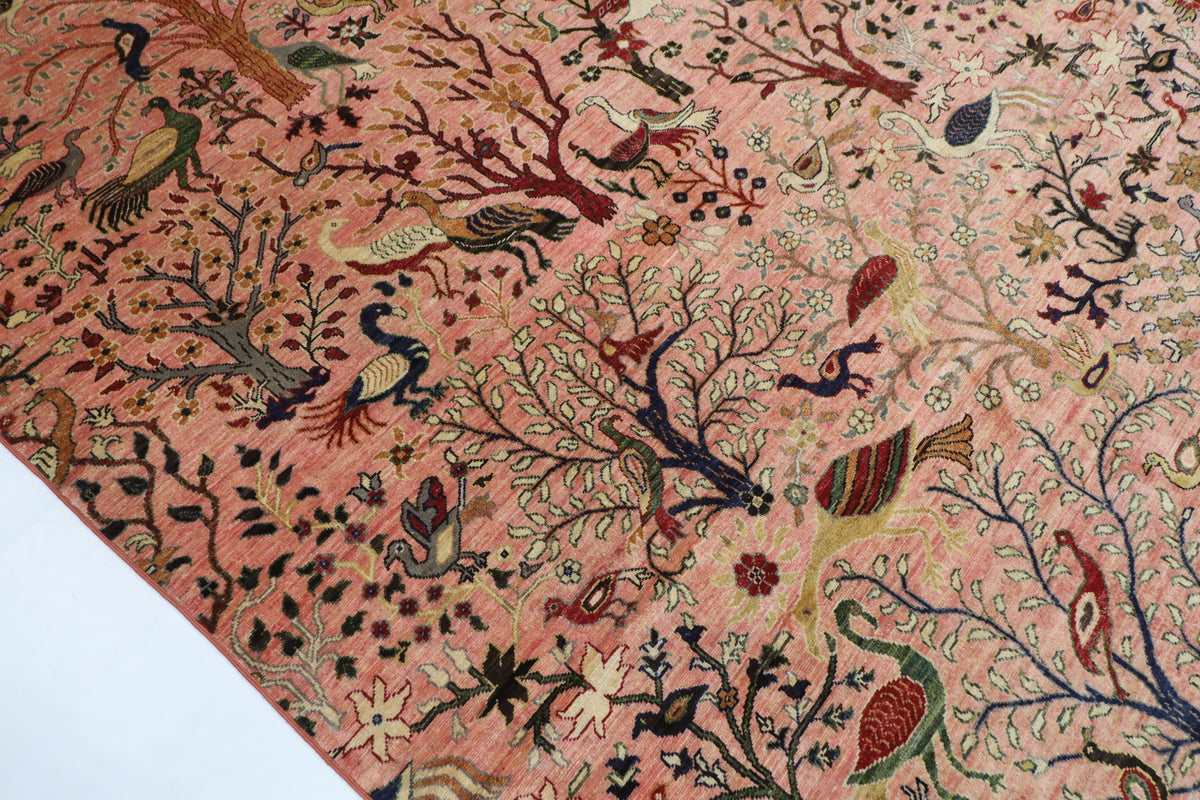 309 x 425 cm | Birds Pink Afghan Veg Dye Wool carpet