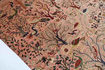 309 x 425 cm | Birds Pink Afghan Veg Dye Wool carpet
