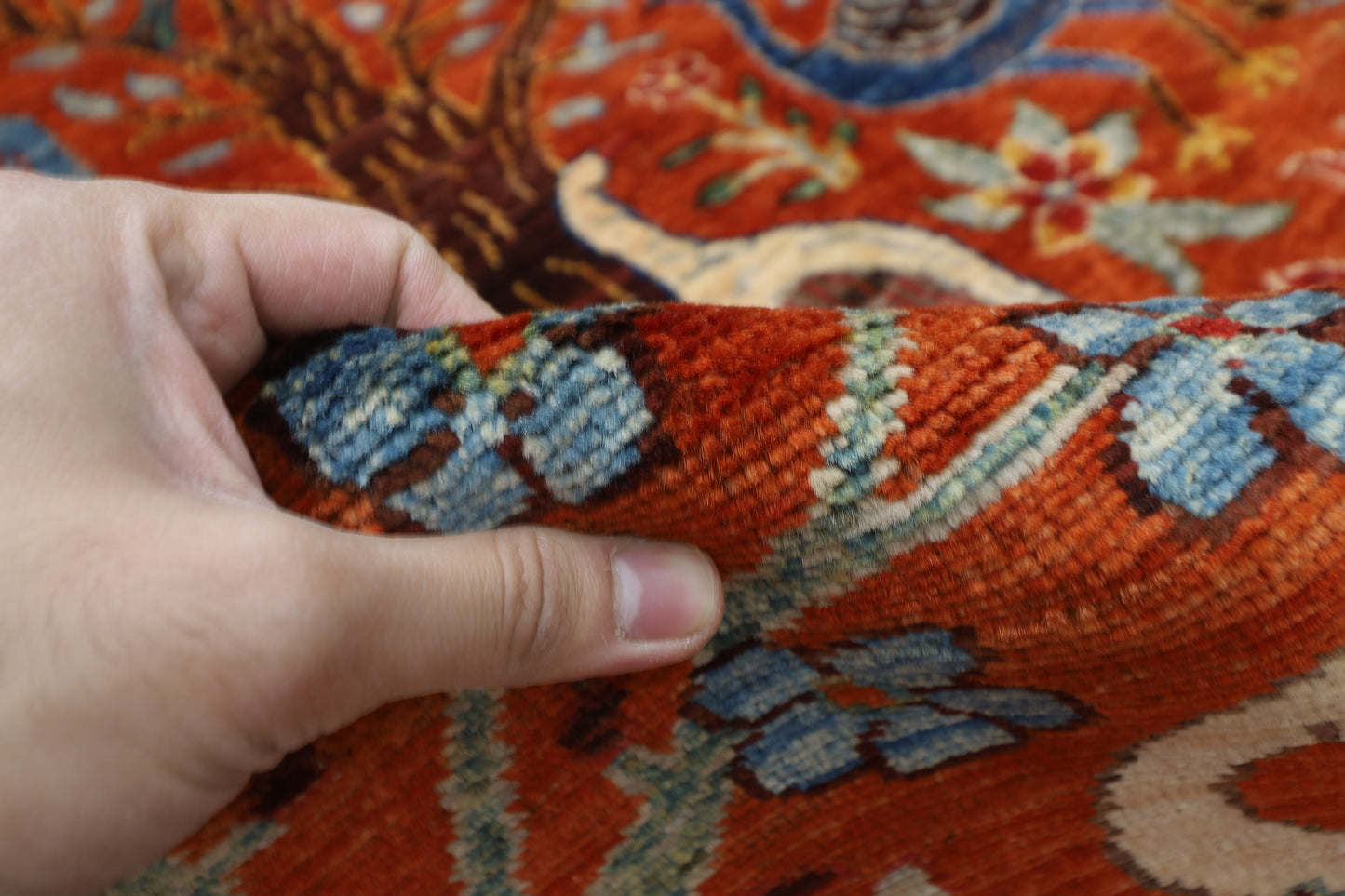 187 x 264 cm | Oriental Birds Orange Rug Afghan Hand Knotted Veg Dye Wool carpet