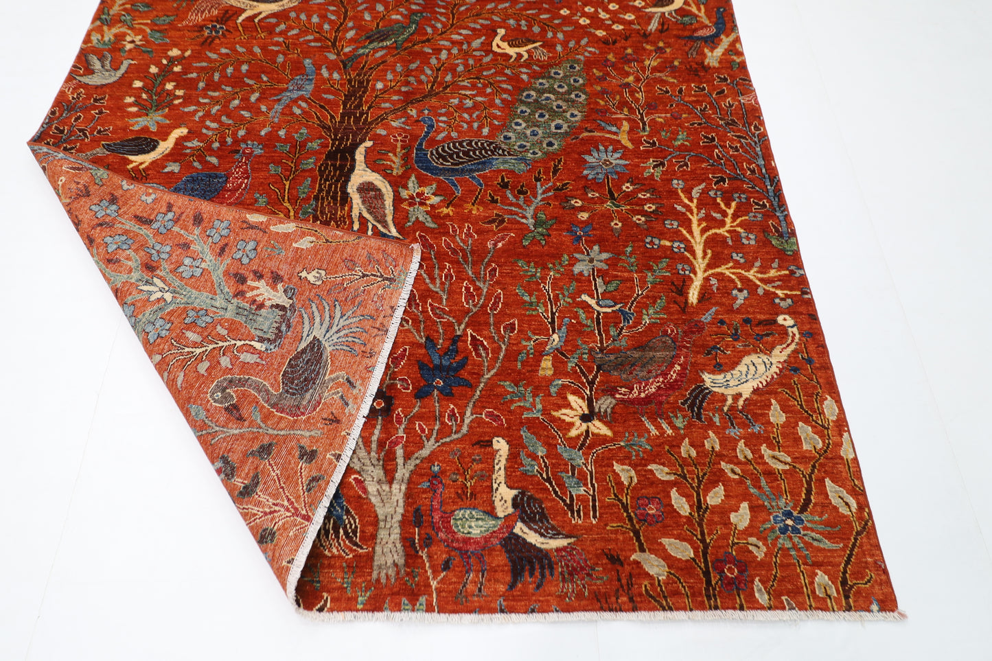 187 x 264 cm | Oriental Birds Orange Rug Afghan Hand Knotted Veg Dye Wool carpet