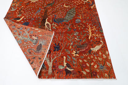 187 x 264 cm | Oriental Birds Orange Rug Afghan Hand Knotted Veg Dye Wool carpet