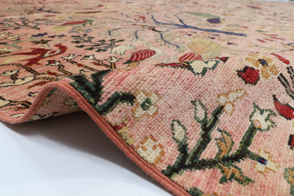 309 x 425 cm | Birds Pink Afghan Veg Dye Wool carpet