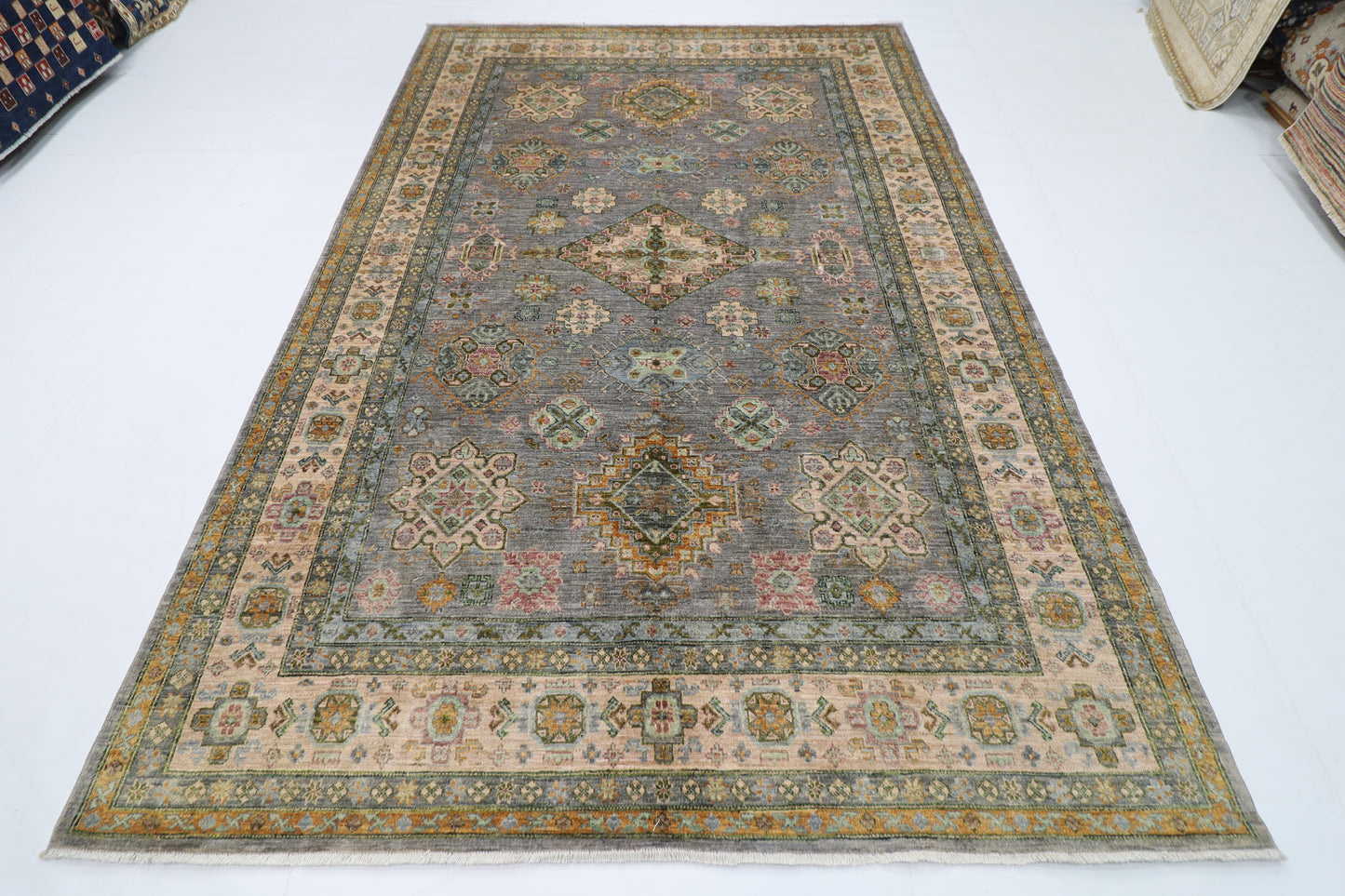 200 x 304 cm | Oriental Kazak Gray Area Rug Afghan Hand Knotted Veg Dye Wool carpet