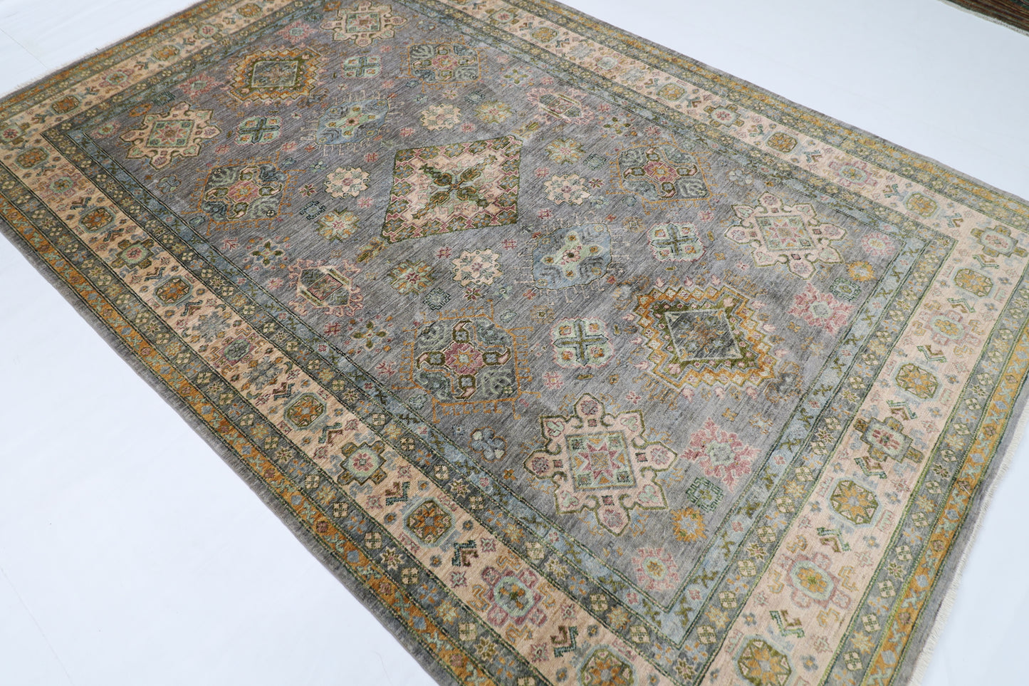 200 x 304 cm | Oriental Kazak Gray Area Rug Afghan Hand Knotted Veg Dye Wool carpet