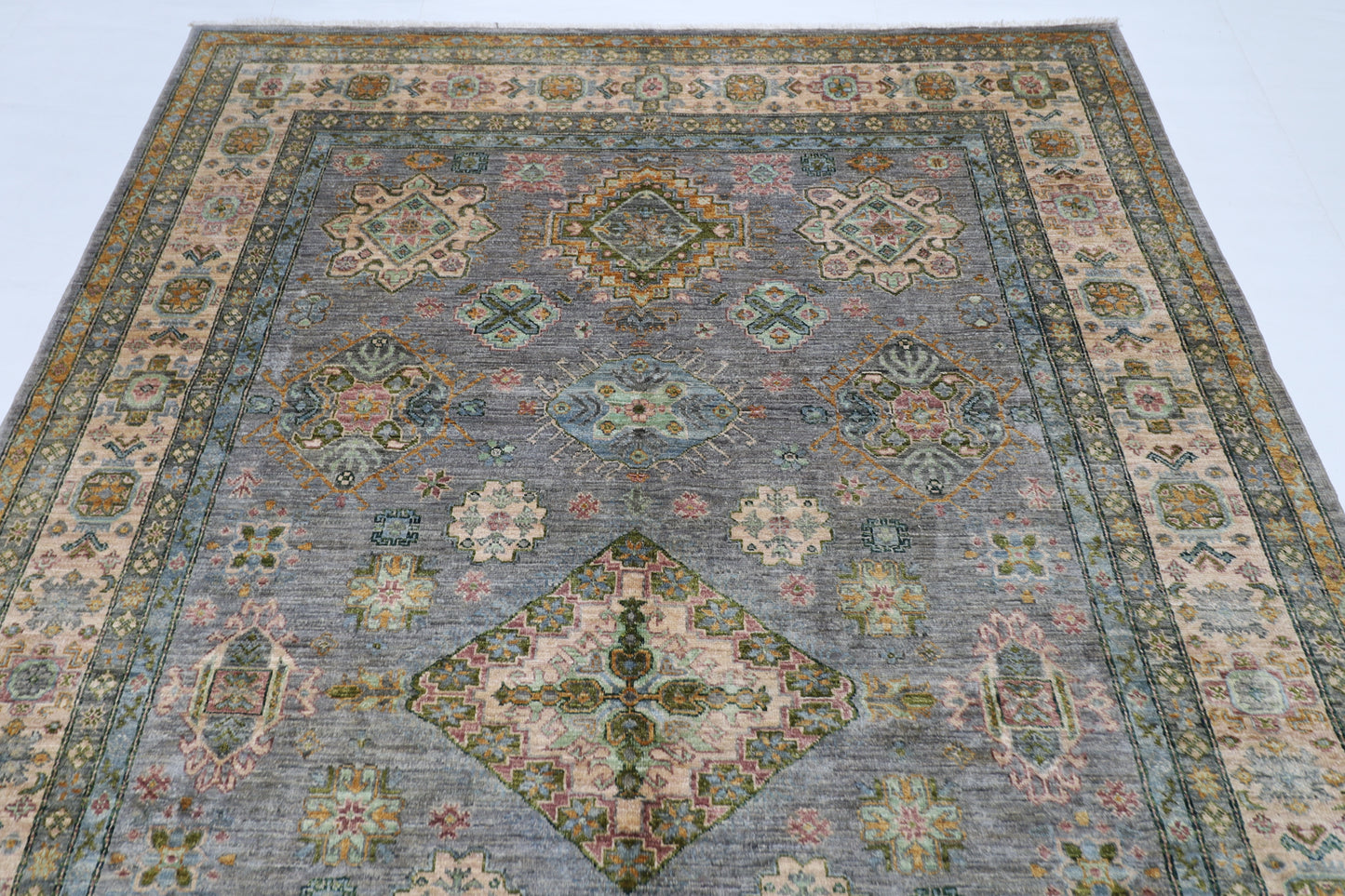 200 x 304 cm | Oriental Kazak Gray Area Rug Afghan Hand Knotted Veg Dye Wool carpet