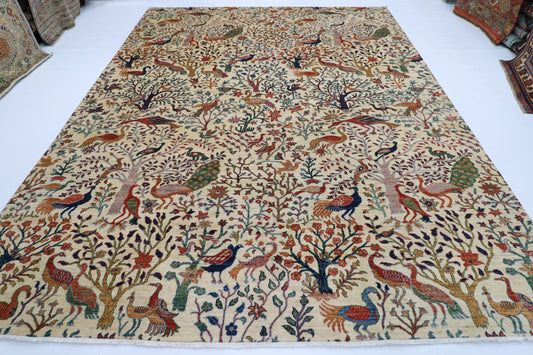 279 x 358 cm | Oriental Birds Beige Area Rug Afghan Tribal Hand Knotted veg Dye Wool