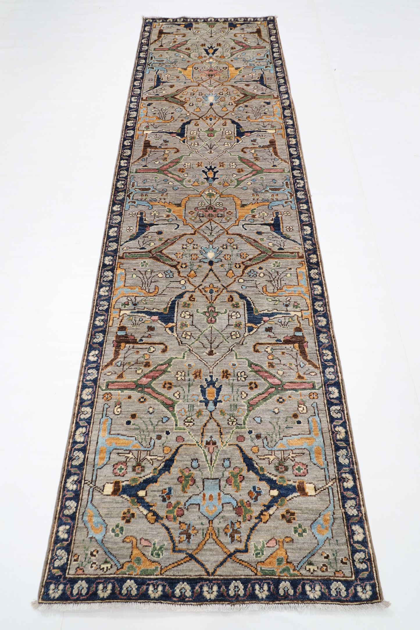 84 x 298 cm | Tribal Gray Runner Rug Afghan Hand Knotted veg Dye Wool carpet