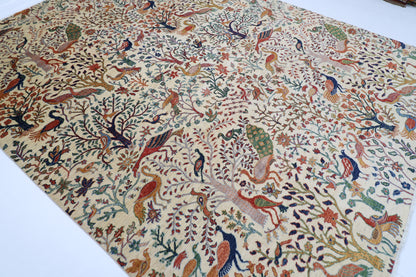 279 x 358 cm | Oriental Birds Beige Area Rug Afghan Tribal Hand Knotted veg Dye Wool