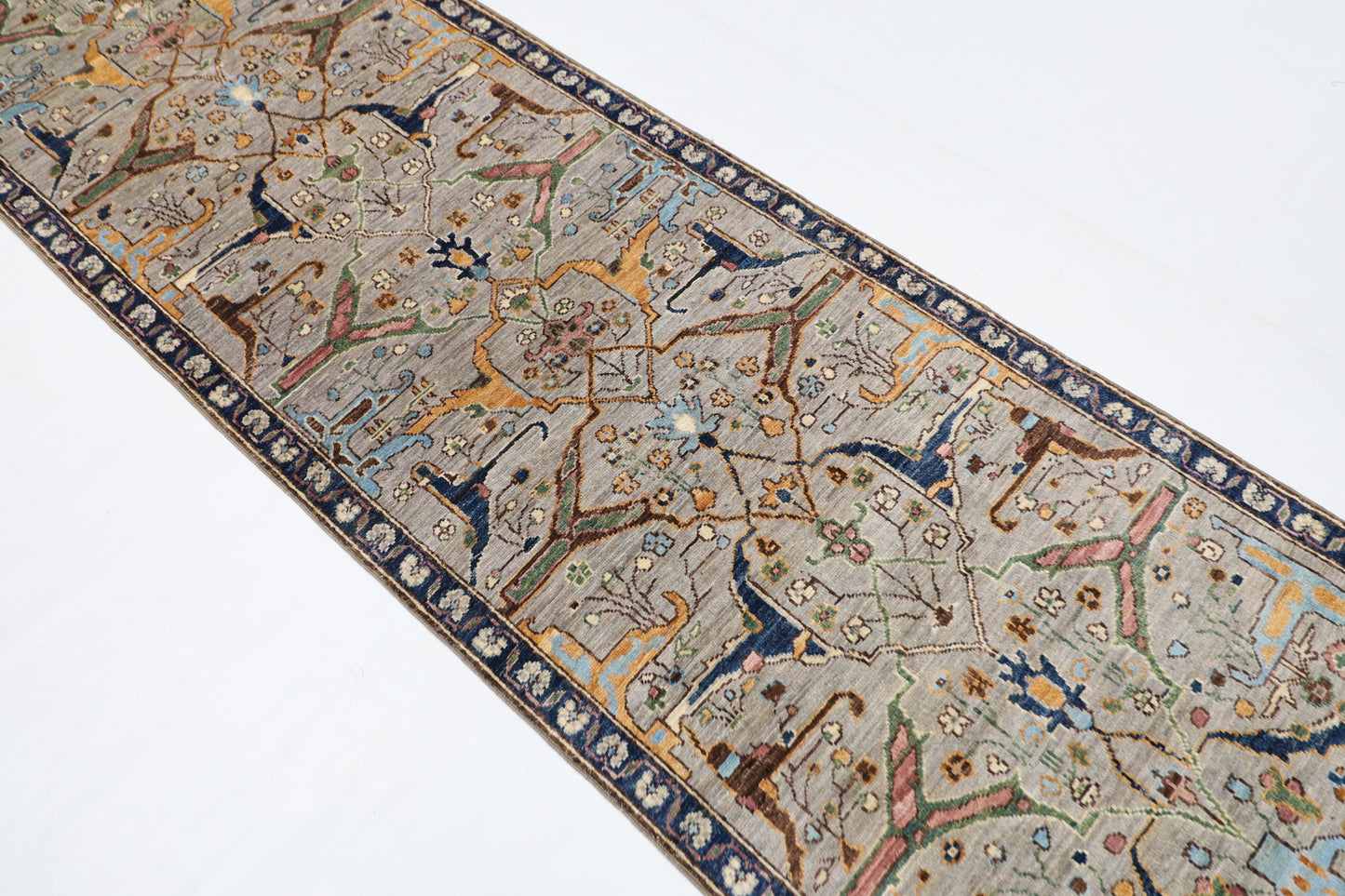 84 x 298 cm | Tribal Gray Runner Rug Afghan Hand Knotted veg Dye Wool carpet