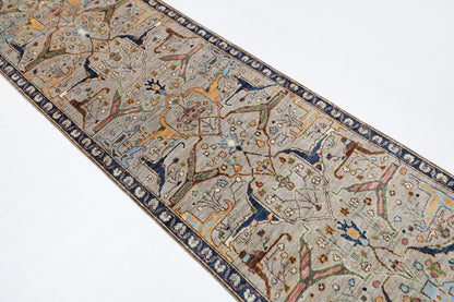 84 x 298 cm | Tribal Gray Runner Rug Afghan Hand Knotted veg Dye Wool carpet