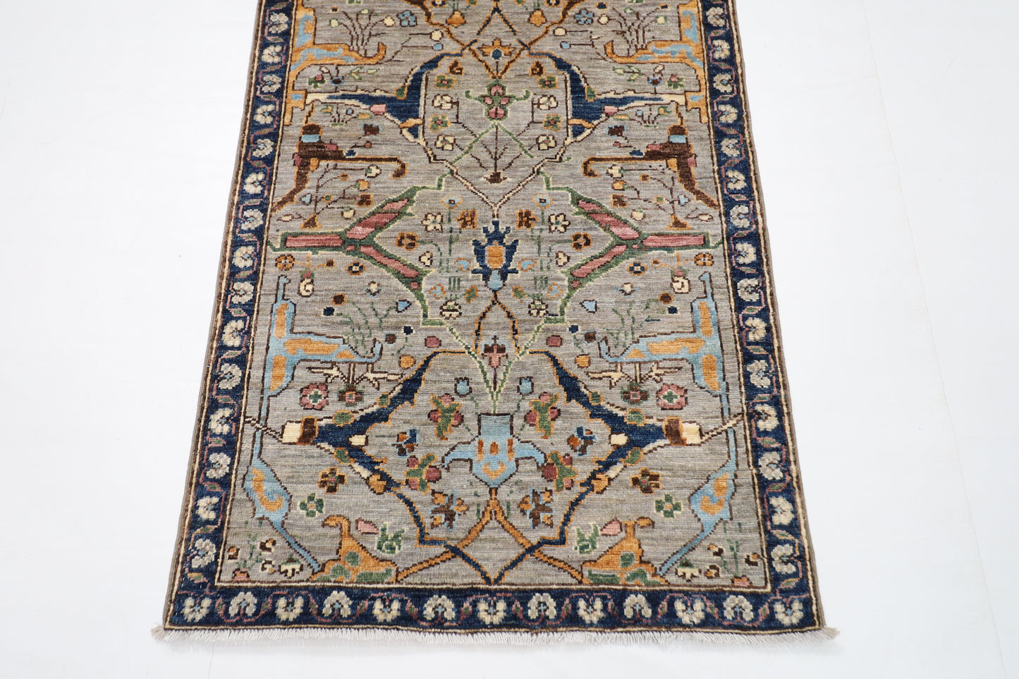 84 x 298 cm | Tribal Gray Runner Rug Afghan Hand Knotted veg Dye Wool carpet