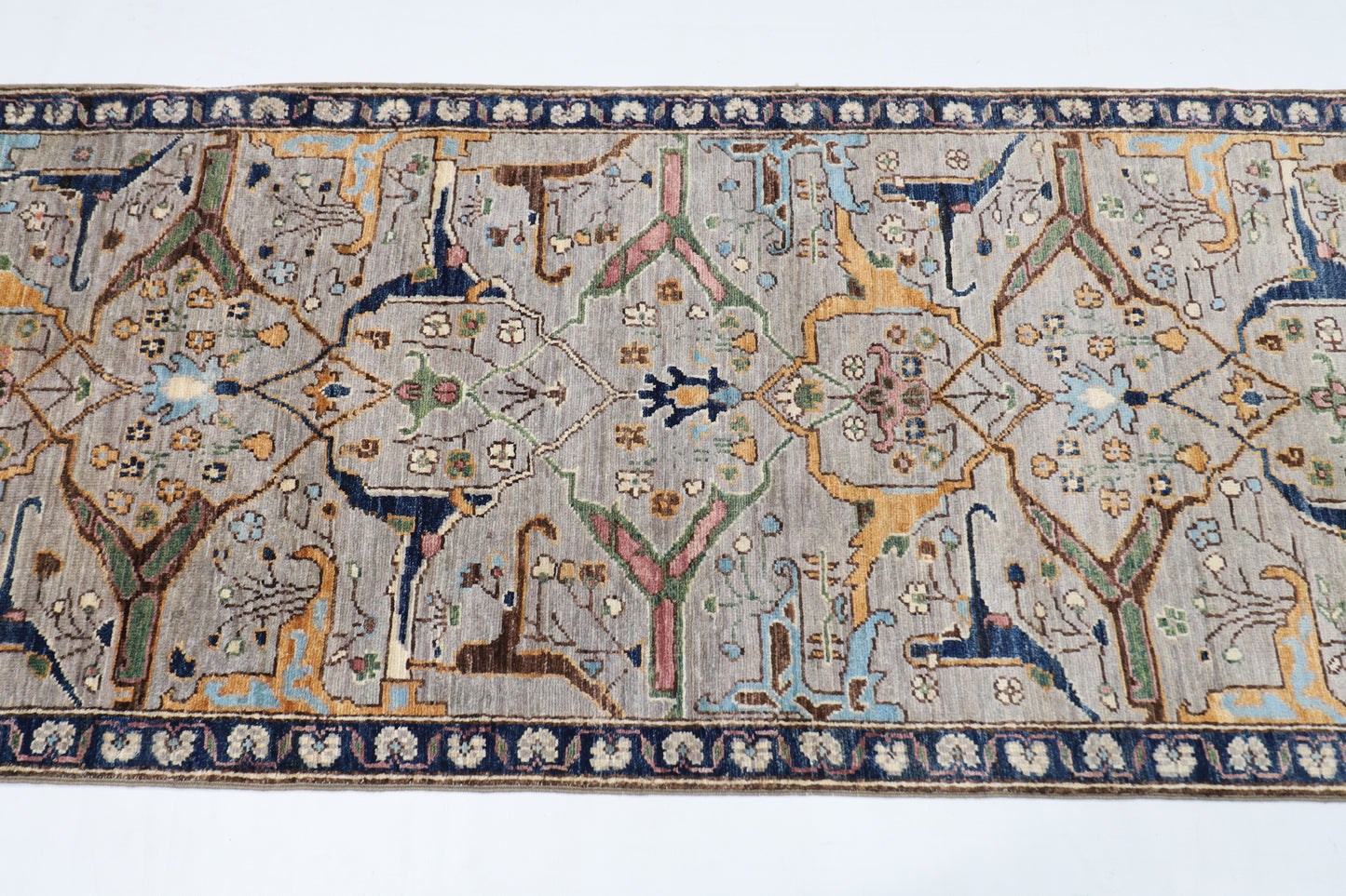 84 x 298 cm | Tribal Gray Runner Rug Afghan Hand Knotted veg Dye Wool carpet