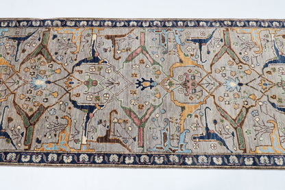 84 x 298 cm | Tribal Gray Runner Rug Afghan Hand Knotted veg Dye Wool carpet