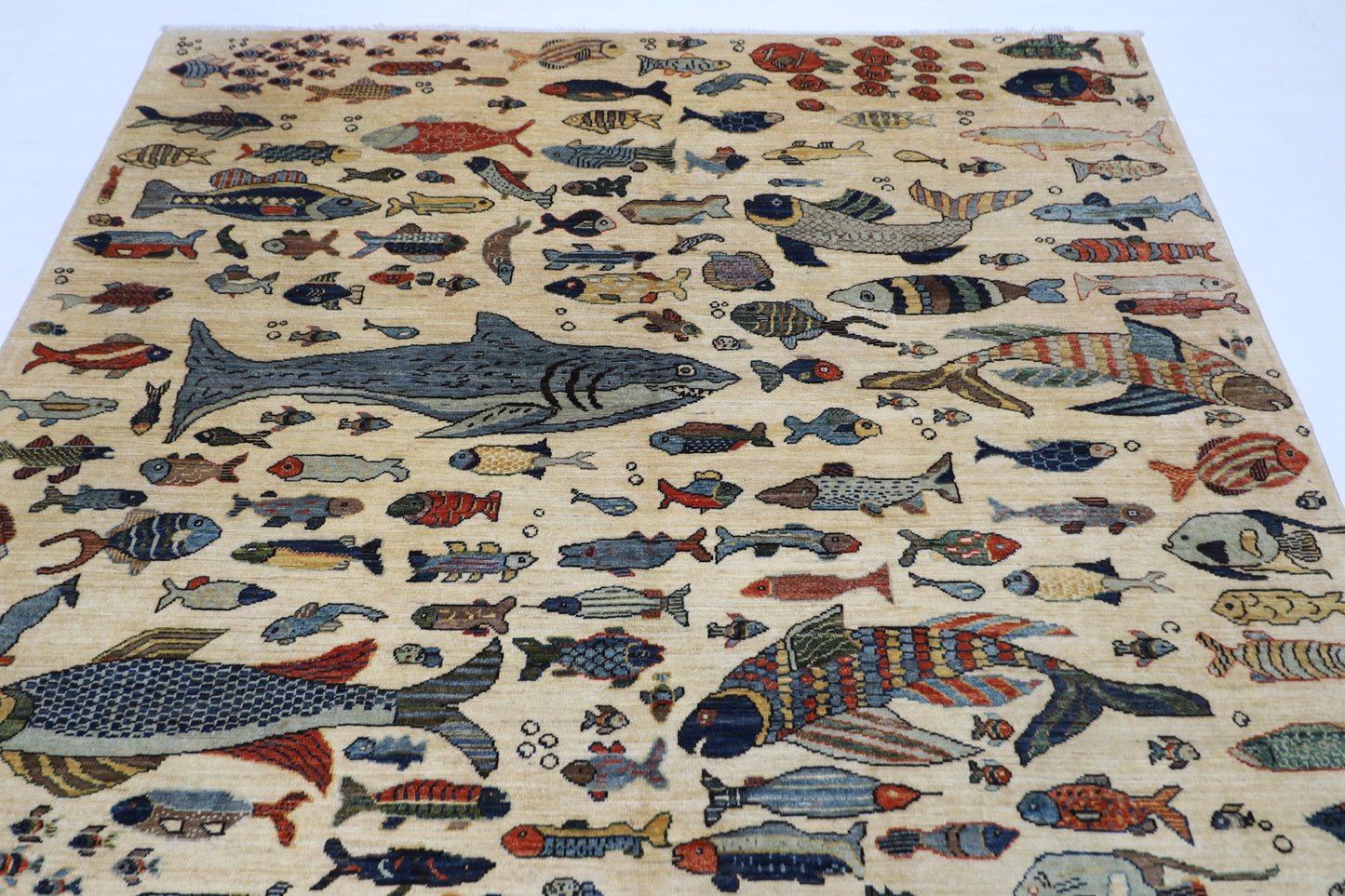 200 x 298 cm | Oriental Fish Beige Area Rug Afghan Hand Knotted Veg Dye Wool carpet