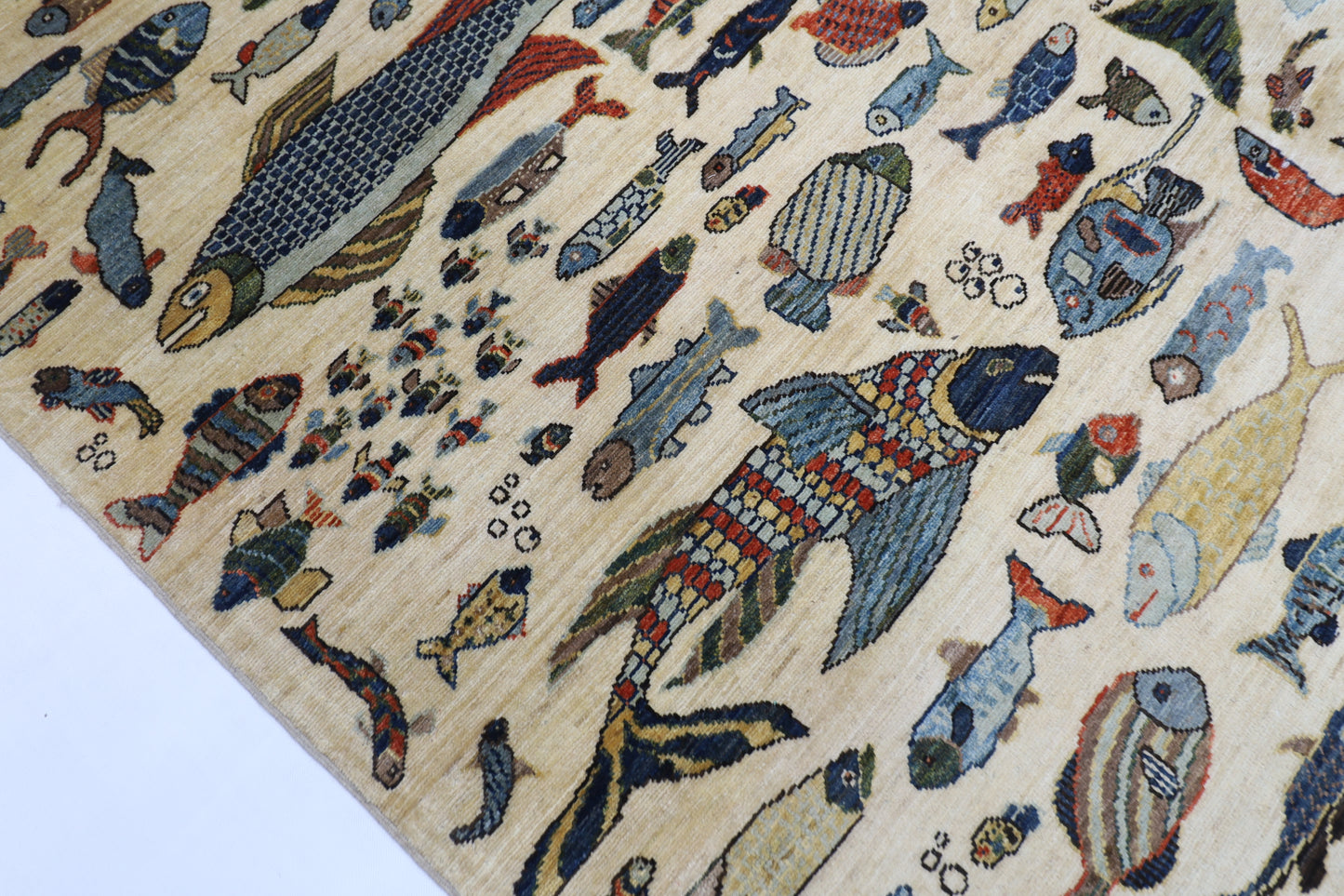 200 x 298 cm | Oriental Fish Beige Area Rug Afghan Hand Knotted Veg Dye Wool carpet