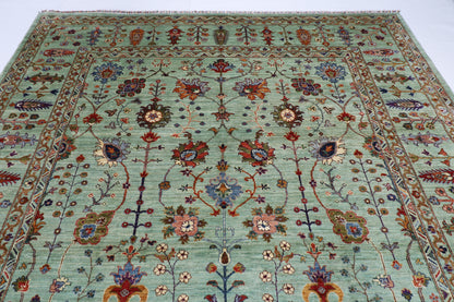 267 x 364 cm | Green Sultani Handmade Afghan Area Rug Hand Knotted Carpet Living Room Rug