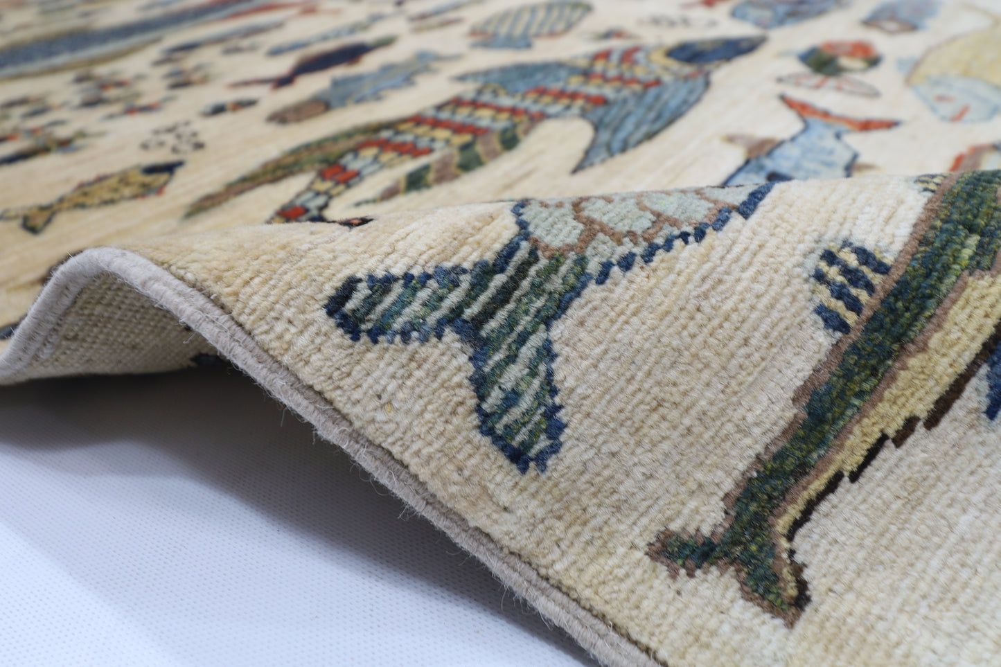 200 x 298 cm | Oriental Fish Beige Area Rug Afghan Hand Knotted Veg Dye Wool carpet