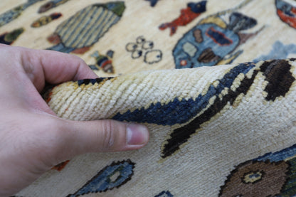 200 x 298 cm | Oriental Fish Beige Area Rug Afghan Hand Knotted Veg Dye Wool carpet