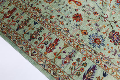 267 x 364 cm | Green Sultani Handmade Afghan Area Rug Hand Knotted Carpet Living Room Rug