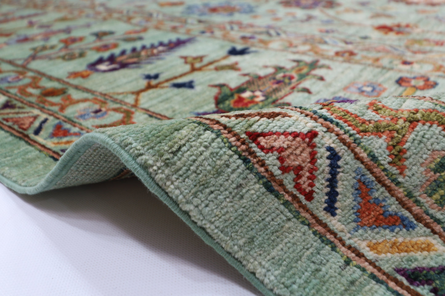 267 x 364 cm | Green Sultani Handmade Afghan Area Rug Hand Knotted Carpet Living Room Rug