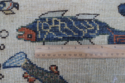 200 x 298 cm | Oriental Fish Beige Area Rug Afghan Hand Knotted Veg Dye Wool carpet