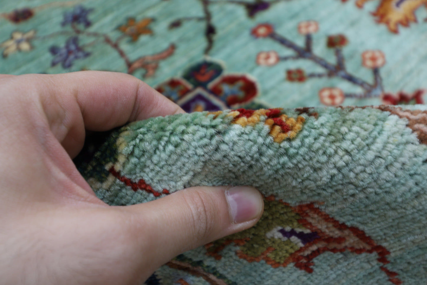 267 x 364 cm | Green Sultani Handmade Afghan Area Rug Hand Knotted Carpet Living Room Rug