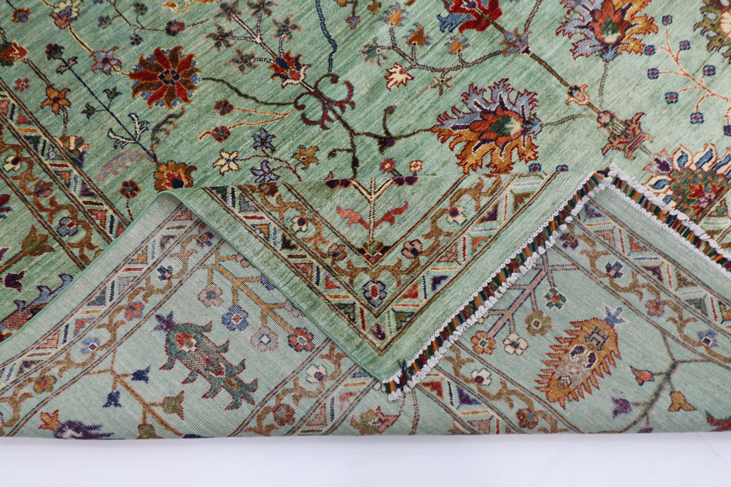 267 x 364 cm | Green Sultani Handmade Afghan Area Rug Hand Knotted Carpet Living Room Rug