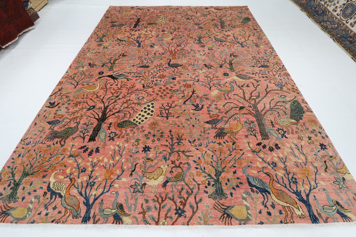 269 x 363 cm | Pink Birds Afghan Veg Dye Wool carpet