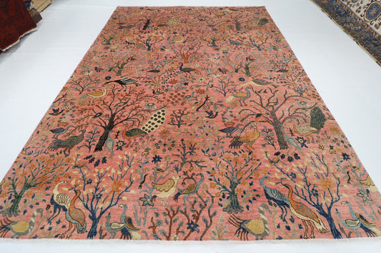 269 x 363 cm | Pink Birds Afghan Veg Dye Wool carpet