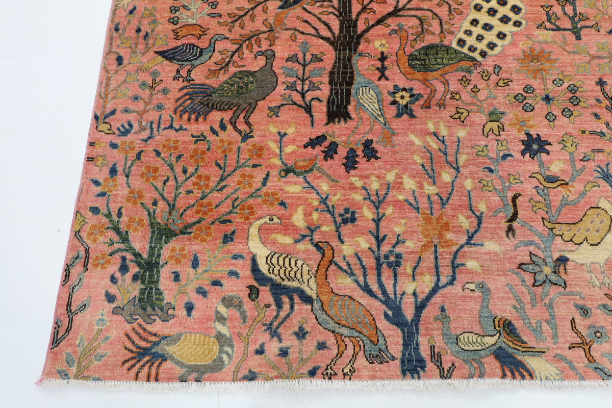 269 x 363 cm | Pink Birds Afghan Veg Dye Wool carpet