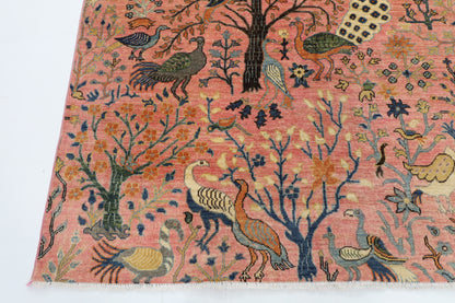 269 x 363 cm | Pink Birds Afghan Veg Dye Wool carpet