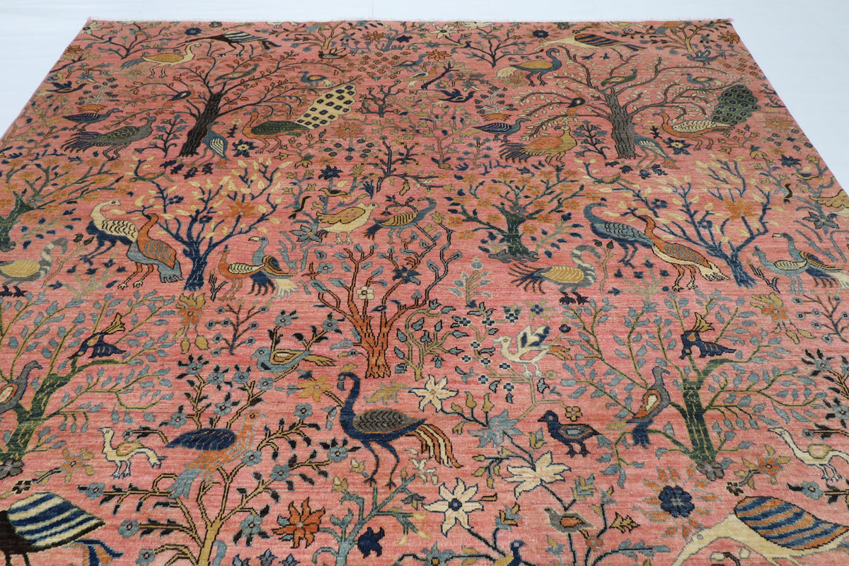 269 x 363 cm | Pink Birds Afghan Veg Dye Wool carpet