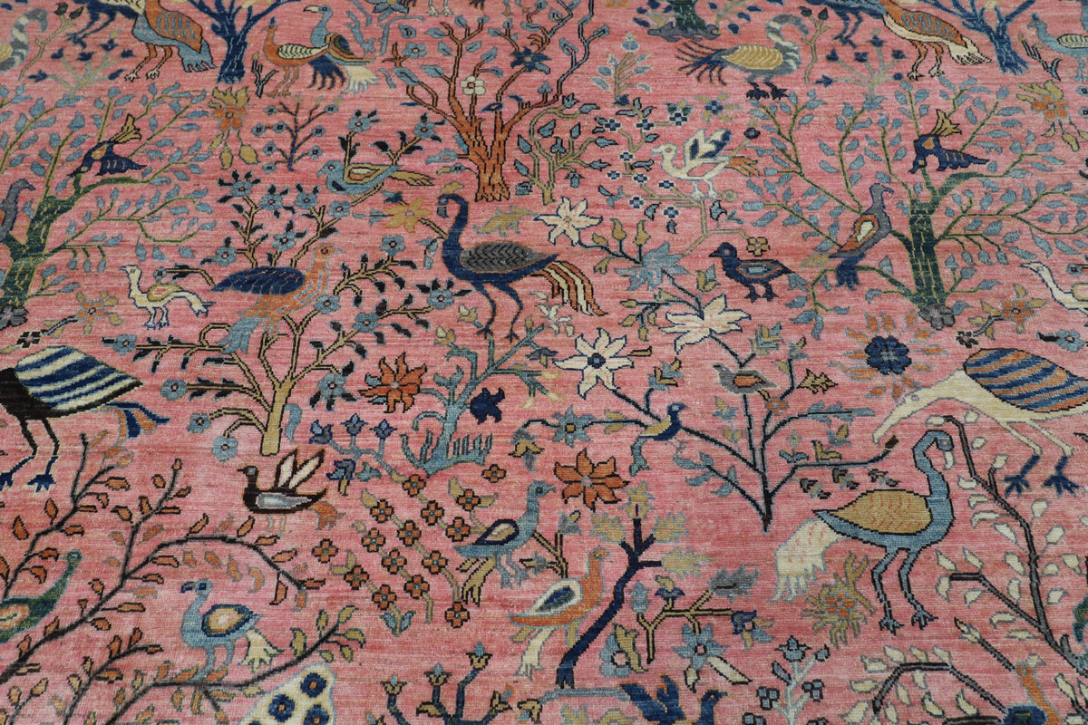 269 x 363 cm | Pink Birds Afghan Veg Dye Wool carpet