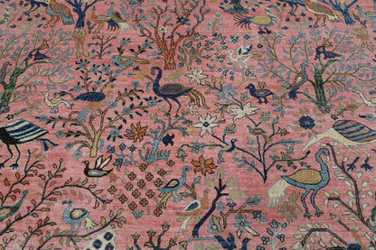 269 x 363 cm | Pink Birds Afghan Veg Dye Wool carpet